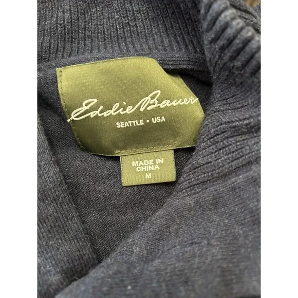 Eddie Bauer Sweater Blue Pullover Cashmere Blend Ribbed‎ Button Size Medium - Picture 5 of 6